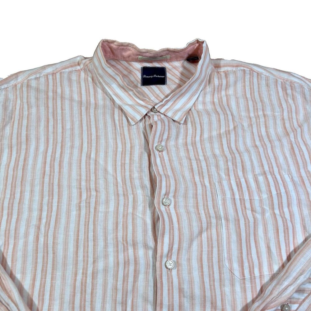 Tommy Bahama 100% Linen Button Front Long Sleeve Vertical Stripe Shirt Men's 4XT - Picture 6 of 11